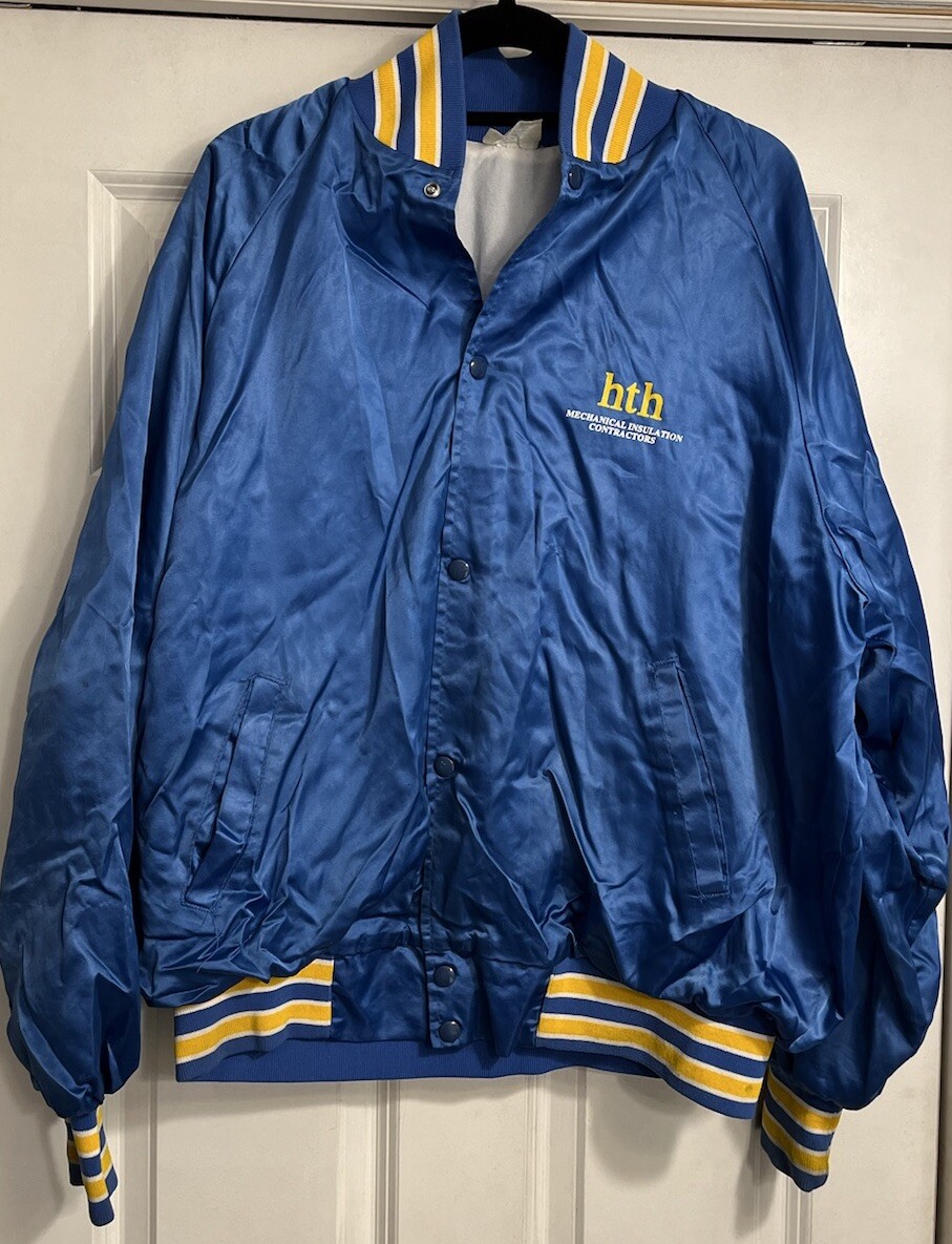 Vtg 70s 80s Birdie Varsity Satin Bomber Blue Yellow Westark Vtg 70s 80s Birdie Varsity Satin Bomber Blue Yellow Westark
