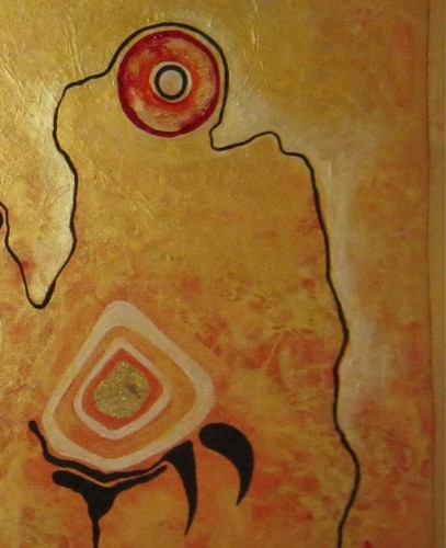 surrealism cyber landscape abstract art painting contemporary figures gold paint - Picture 3 of 24