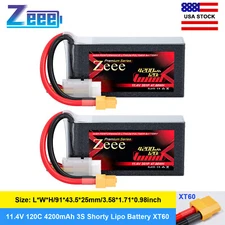 2x Zeee 11.4V 120C 4200mAh 3S Shorty LiPo Battery XT60 for RC Car Heli Airplane