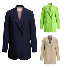 Womens Blazer Suit Button Fastening Jacket Ladies Formal Cardigan Outwear Coat