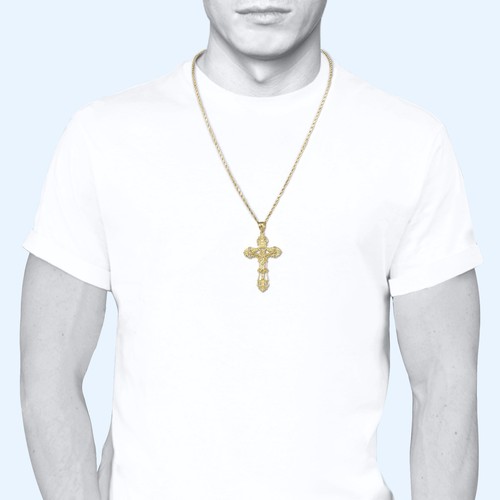 10K Solid Yellow Gold Filigree Crucifix Cross Pendant -INRI Jesus Necklace Charm - Picture 13 of 13