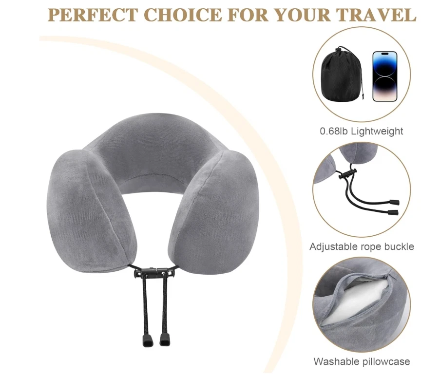 Memory Foam Travel Pillow with Eye Mask & Ear Plugs for Comfortable Sleep