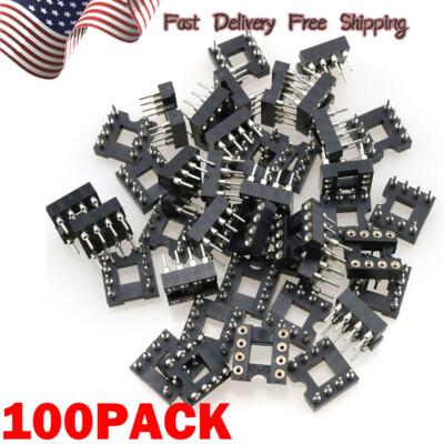 100x 8 Pin DIP SIP Round IC Sockets Adaptor Solder Type Gold Plated Machined NEW