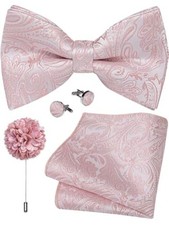 Silk Bow Tie Set for Men Striped Pre-tied Tuxedo Bowties Pocket A Blush Pink