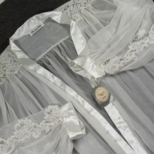 Vintage Christian Dior Lingerie White Sheer Lace Satin Robe Women's Size M New