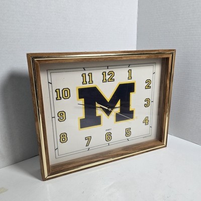 PARTS/REPAIR ONLY University of Michigan Vintage Wood Wall Clock 14 x 11 x 1.75 