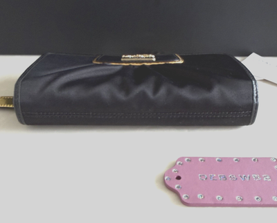 COACH AMANDA DARCY BLACK SATIN/LEATHER BEADED CHAIN KISSLOCK