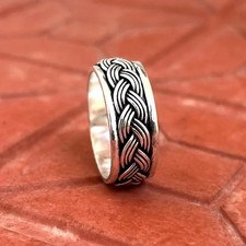 925 Sterling Silver Braided Ring   Vintage Woven Band, Oxidized Silver All size