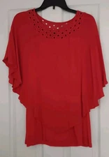 *I.N. Studio* Womens Top, Size Xl, Red, Flare Out Poncho W/ Attached Undershirt