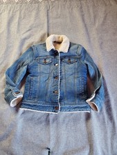 J. Crew Girls' sherpa-lined denim jacket Size 6/7 Button-up Pockets