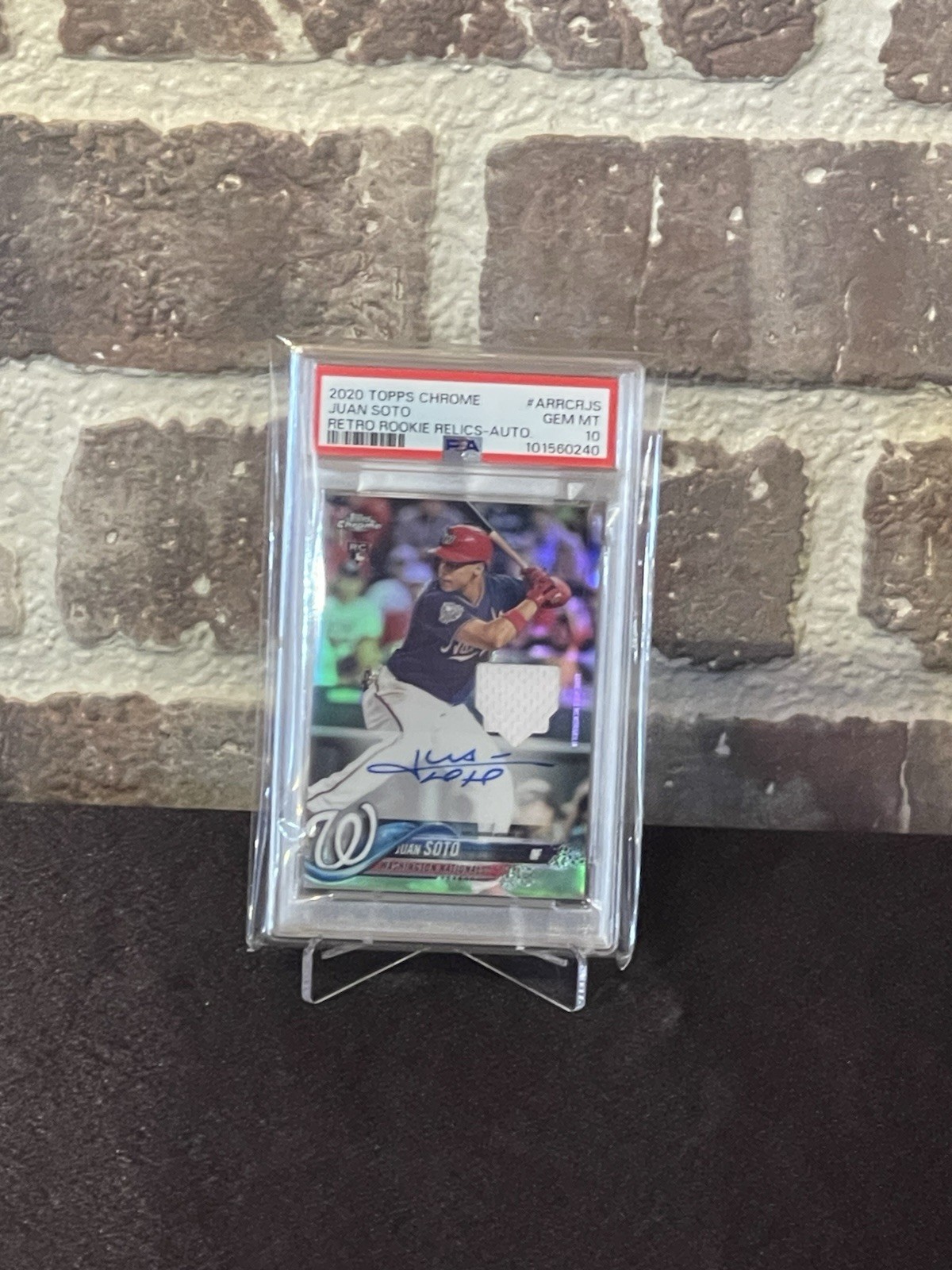 Juan Soto 2020 Topps Chrome Retro Rookie Auto with Game Used Relic /99 PSA 10