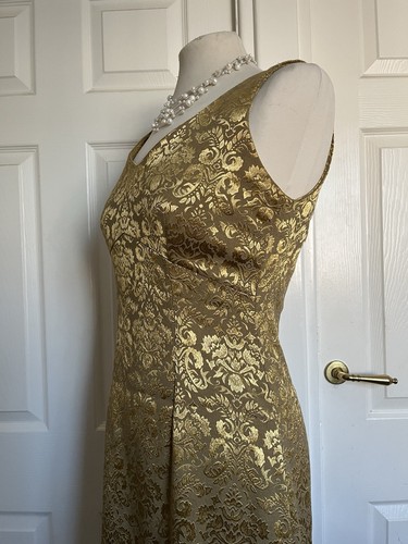 True Vintage ETAM 1990s Gold Baroque Jacquard Bodycon Dress UK 10-12 Petite - Picture 8 of 14