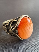 Vintage 925 Sterling Silver Ring Cabochon Agate Handcrafted Ring Size 8 US