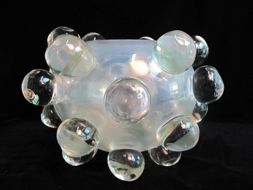 Large Signed MURANO Clear Iridescent Bubble Nodule Glass Art Sculpture Vase 1982