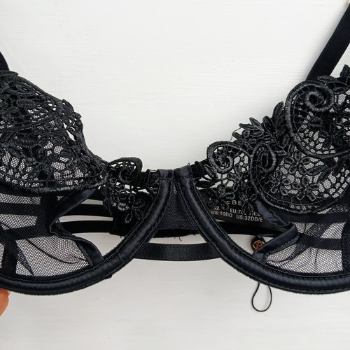 Bluebella Julienne Strappy Underwire Black Embroidered Lace Mesh Bra 32DD 32E - Picture 3 of 9