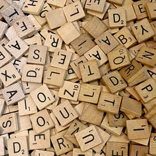 Wood AUTHENTIC Scrabble Tiles, Tan w/ Engraved Black Letters, Single Individual