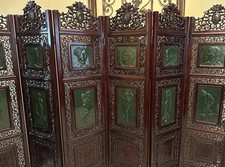 108”x73” Chinese Carved Rosewood Jade Screen With Spinach Jade Inserts