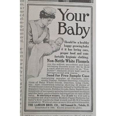 1916 Lamson Bros Co Baby Flannel Print Advertising