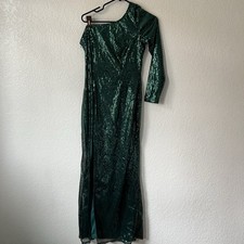 Women s Medium Dress Green Emerald Sequin One Shoulder Long Sleeve Wicked Prom