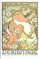 Paul Berthon L'Ermitage Art Nouveau Postcard ca. 1900 Floral Woman