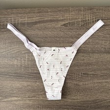Pink By Victoria  s Secret Large Lavender Cherries, Extra Low Logo, Thong Panties