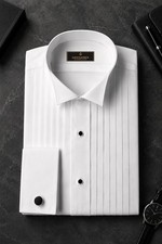 Classic Mens White Wingtip Collar Tuxedo Shir...
