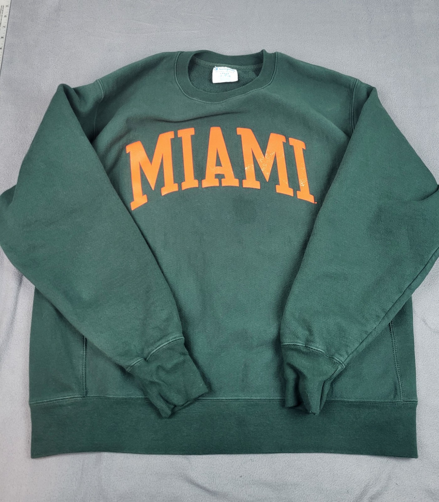 Champion Reverse Weave Miami Hurricanes Sweatshirt Mens Large Green Miami Logo