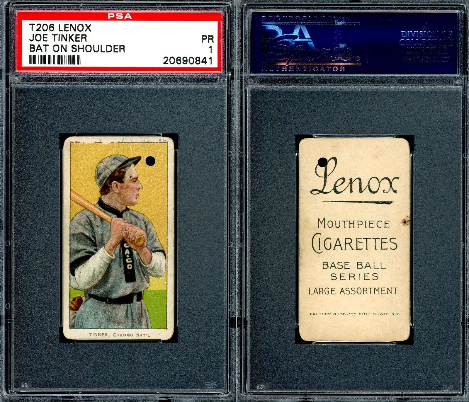 1909 T206 Joe Tinker Bat Off Shoulder CHICAGO CUBS HOF PSA 1 ***Black Lenox***