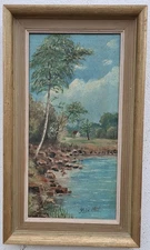 No.: 1047 1902 year old oil painting painting oil painting forest lake nature