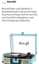 Retrolife Vinyl Record Player 3-Speed Bluetooth Suitcase Portable Belt-Driven