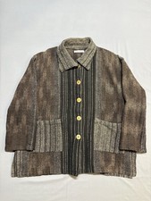 Yasuko Kurisaka Woven Texture Long Button Front Lagenlook Jacket Brown, 27x28.5