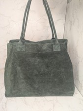 Borse in Pelle Expandable Genuine Italian Green Suede Shoulder Bag Handbag Tote 