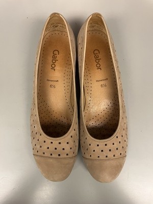 Gabor Flats US 6.5 Tan Suede Perforated Slip On Shoes Comfort Womens 