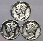 (3) Mercury Dimes - Fine - 1943D 1943P 1943S - #2107ED