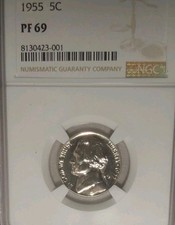 1955 Jefferson 5c Nickel NGC Graded Proof 69 Nice Eye Appeal Free Post Tracking 