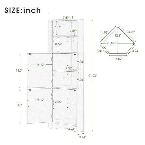 Corner Cabinet Freestanding Bathroom Cabinet with 2 Doors and Adjustable Shelves - Picture 21 of 49