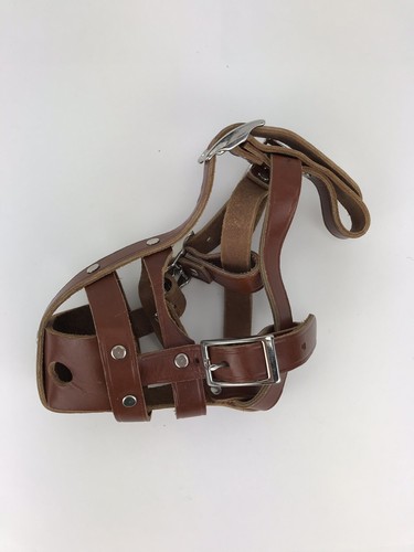 Vintage Leather Muzzle Medium Build Adjustable Made Of Thick Brown Leather - Picture 9 of 12