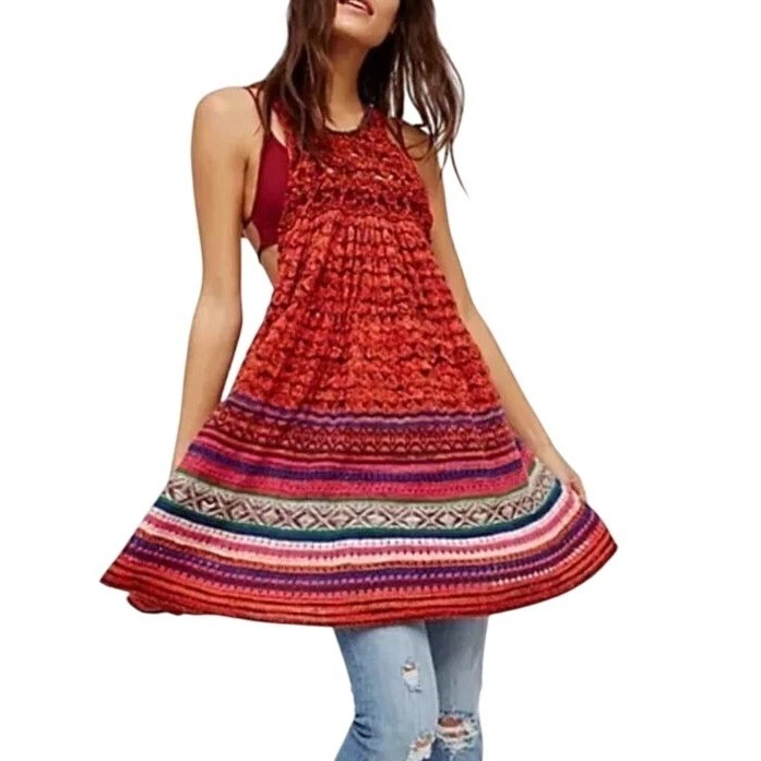 Vestido midi túnica tejido boho naranja corazones raros FREE PEOPLE TALLA XS Foto 2 de 4