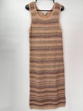 Sonoma Medium Knit Midi Dress Womens Orange Brown Striped Sleeveless Scoop Neck