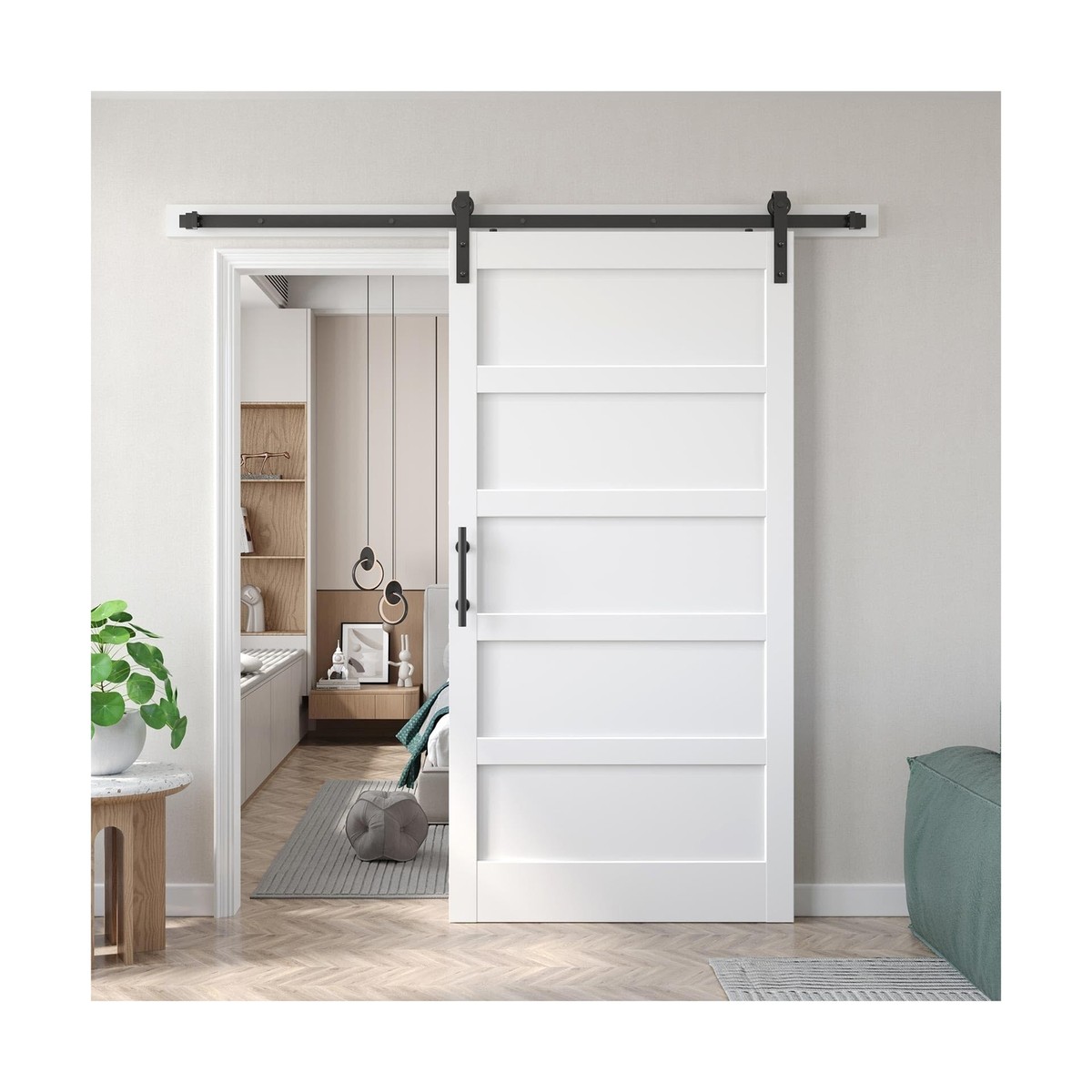 42x84 inch White Barn Door with 7FT Sliding Door Hardware Kit