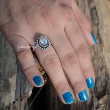 Blue Fire Labradorite Gemstone 925 Sterling Silver Simple Jewelry Women Ring