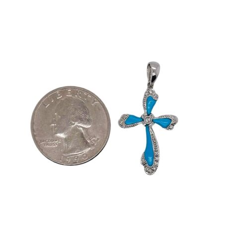 18k White Gold 0.08 Ctw Natural Diamond Cross Pendant 1 in - Picture 4 of 6