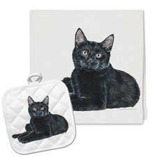 Black Cat Kitchen Dish Towel and Pot Holder Gift Set