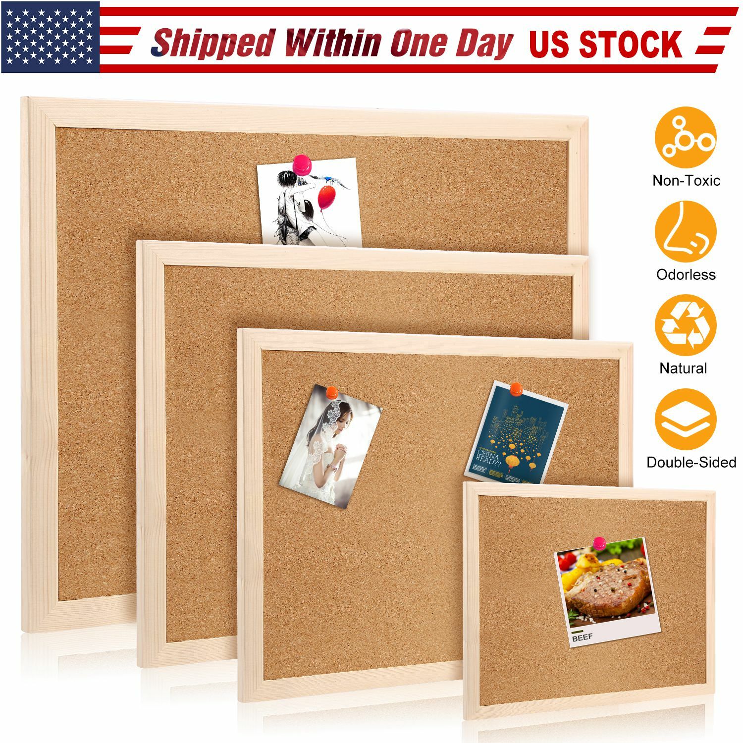 Reversible Notice Board Cork Home Office Memo Wood Frame 90X60cm Use