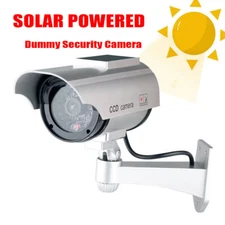 Solar Power Dummy Security Camera Fake LED Light Outdoor Surveillance CCTV USA