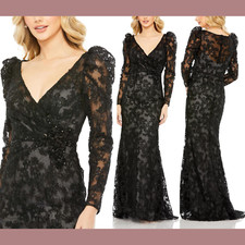 NEW$798 Mac Duggal [ 12 ] 11324 Embroidered Lace Puff Sleeve Wrap Over Gown J366