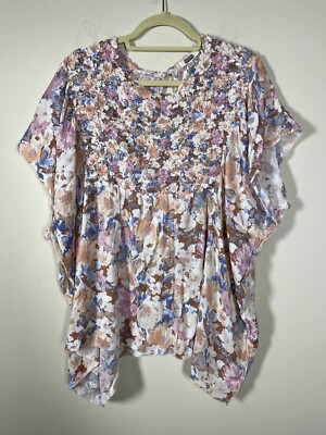 NWT! Buckle Gimmicks Women's SS Floral Bat Wing Blouse XL Stretch