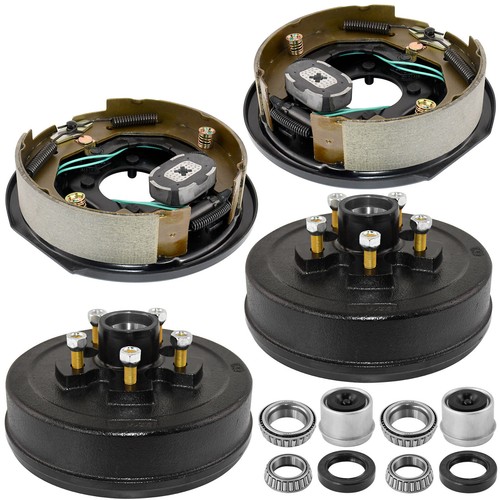 4PCS Electric Trailer Brake 10" x 21/4" and 5 on 5" Hub Drum Kit for