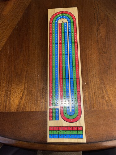 Solid Wood Cribbage Folding 3 Track Board with Play Cards - Picture 4 of 6