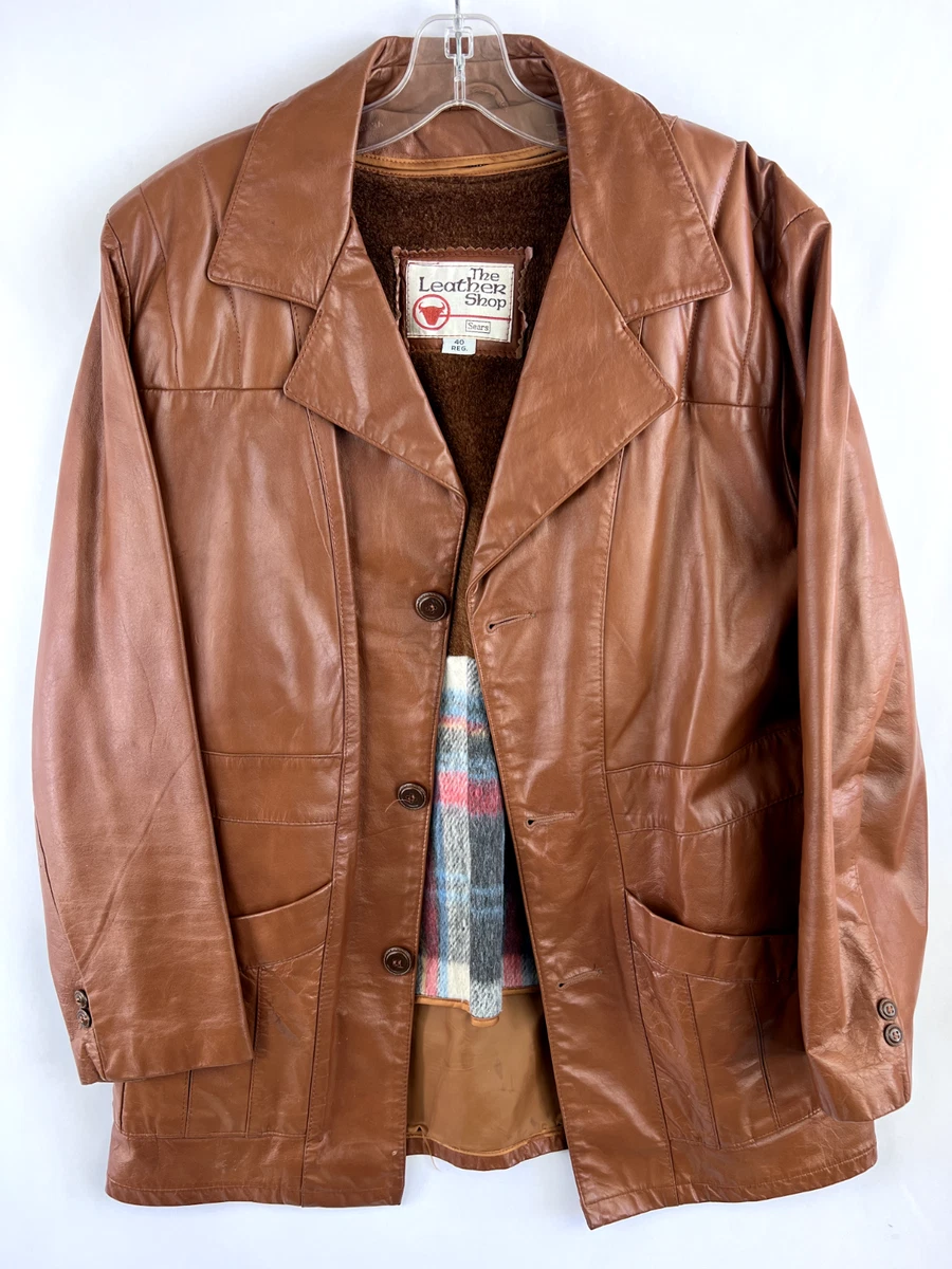 Vintage Sears The Leather Shop Jacket Mens 40 Brown Removable Lined Button  Tan | eBay